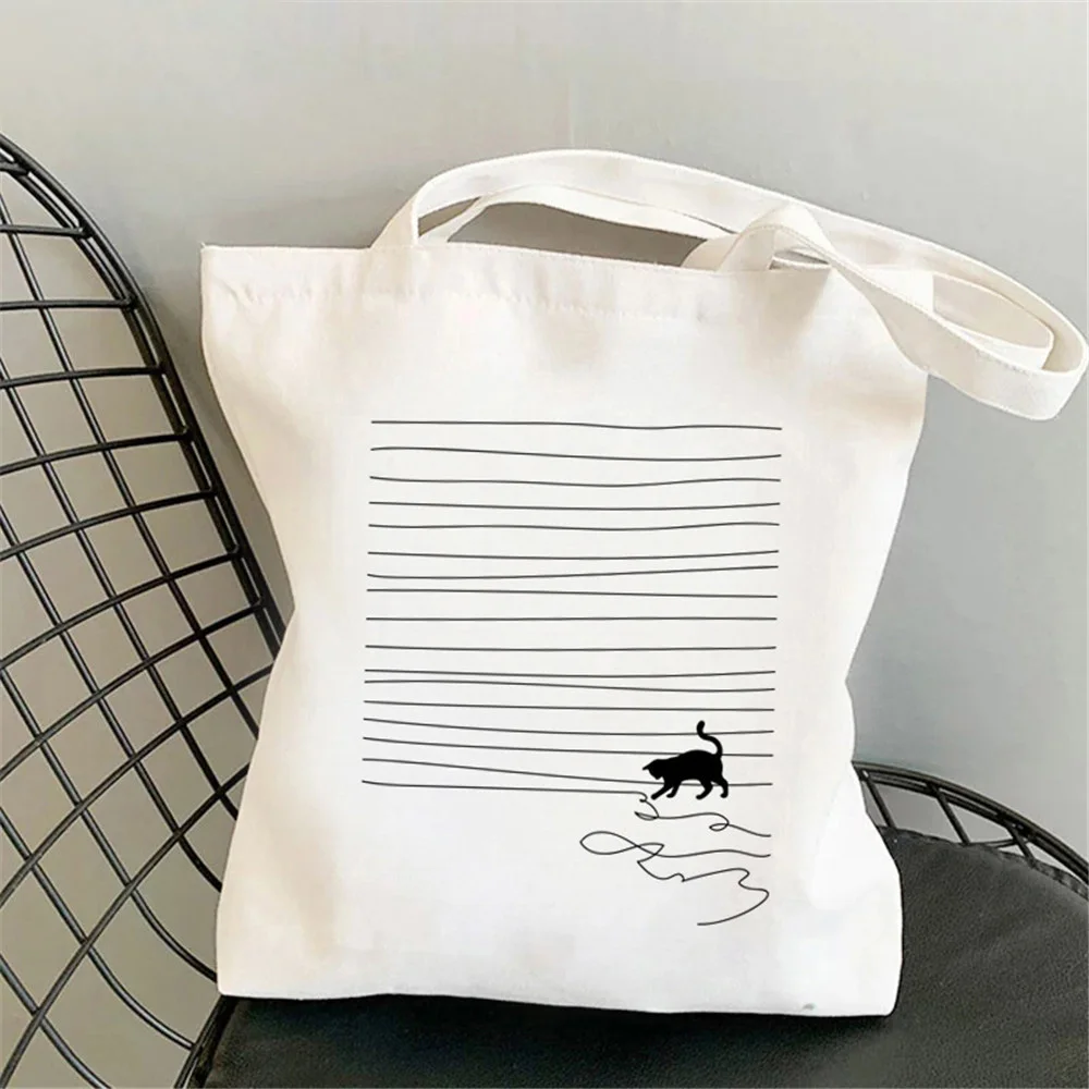 

Fashion Cute Cat Shopping Bag Bolsa Reusable Shopper Jute BagBeautiful Canvas Tote Bag Boodschappentas Foldable Cabas