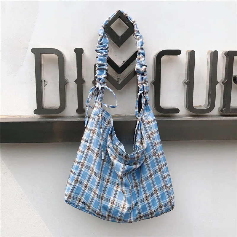 2019 plaid dress Korea Ladies Handbags Canvas Tote Bag Travel Women Eco Reusable Shoulder Bags bolsas green Large Capacity |