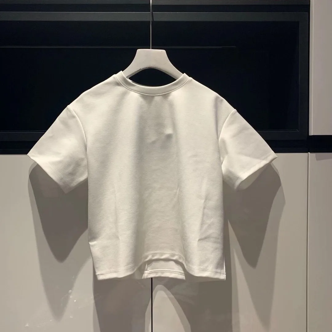 

2021 Summer New Beads Rhinestones Short-Sleeved T-shirt Women's Fashion Loose Back Hollow-out Heart Shape Pullover Top Female