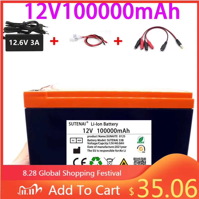 

2021 New 3S6P Electric Vehicle 18650 Lithium Ion Battery Pack 12V 80Ah Built-in BMS 30A High Current Suitable For Sprayer