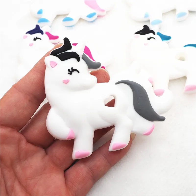 Chenkai 10PCS BPA Free Silicone Unicorn Teether DIY Baby Shower Cartoon Animal Pacifier Dummy Teether Sensory Toy Accessories