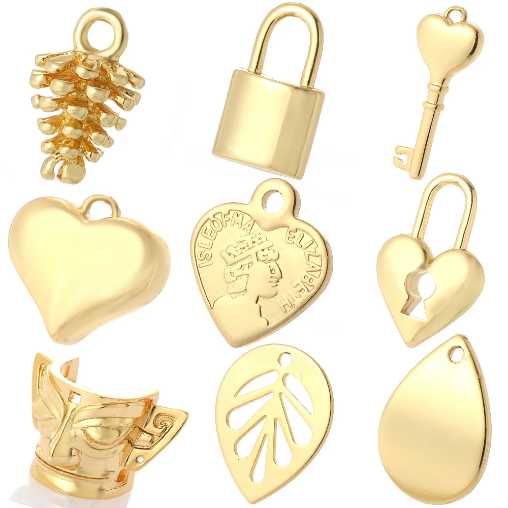 

Lock Key Love Heart Diy Pendant Charms for Necklace Bracelet Accessories Pine Cones Plant Charms for Jewelry Making Bulk Gold