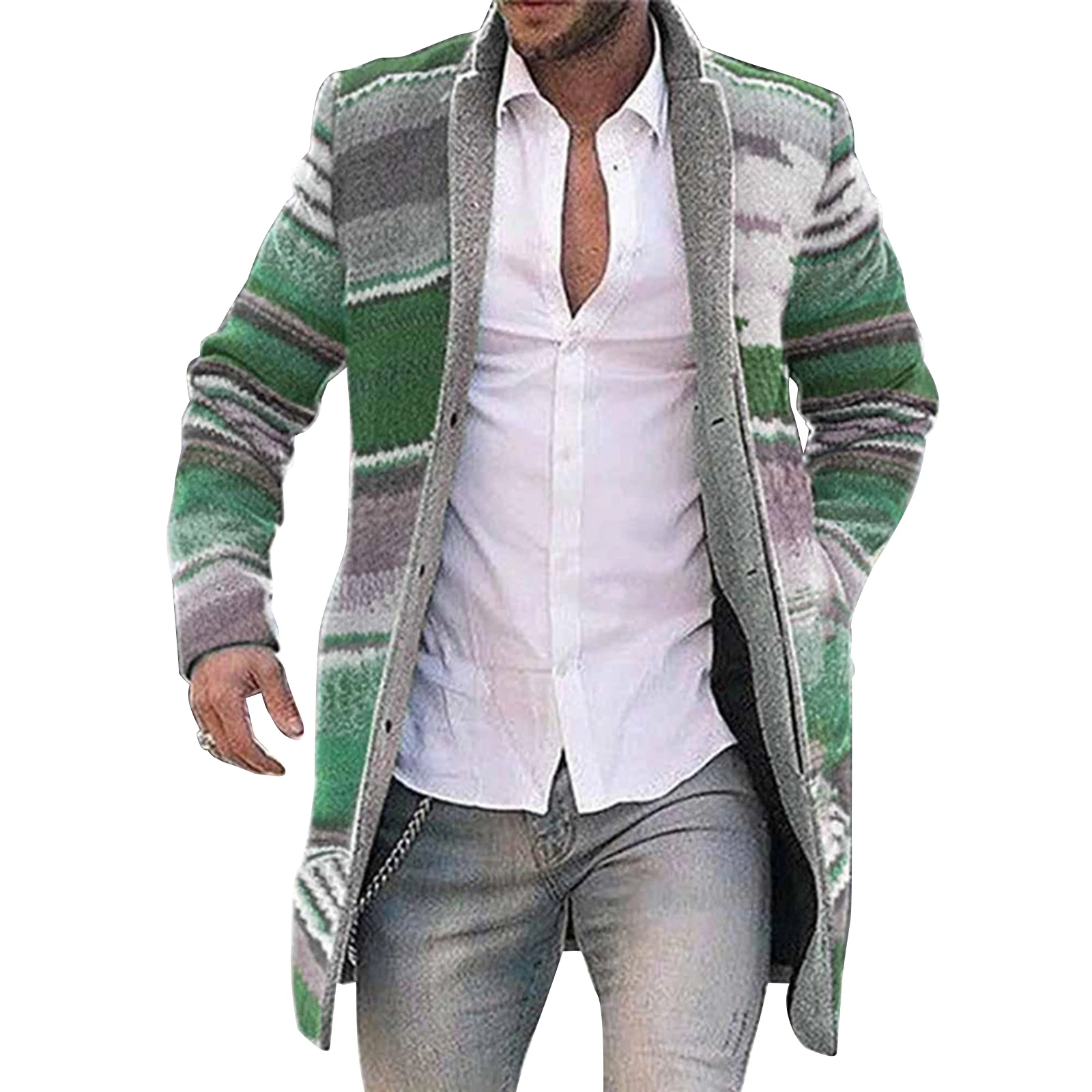 

Men's Long Jackets Warm Winter Overcoat Cardigan Casual Trench Coat Striped Outwear XRQ88