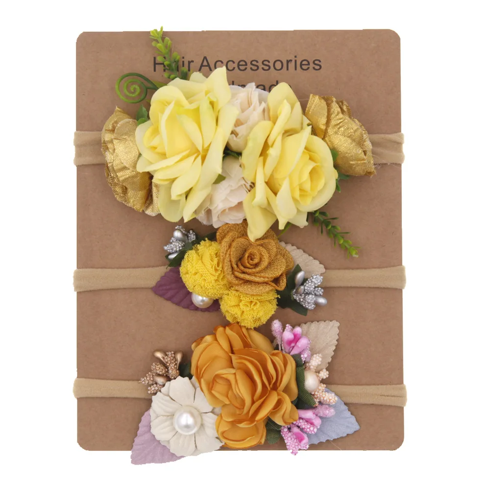 

3Pcs/Set Flower Headband for Girls Boho Artificial Floral Nylon Hair Bands Newborn Baby Kids Headdress Hair Accessories