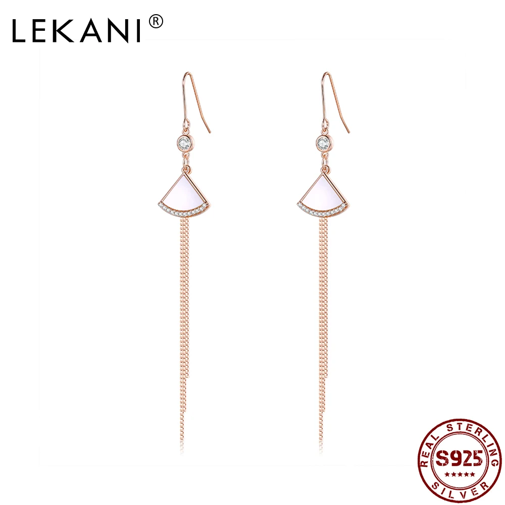 

LEKANI 925 Sterling Silver Gold Color Tassel Drop Earring Geometry Fan Shaped Shell Earrings Dangle For Women Silver Jewelry