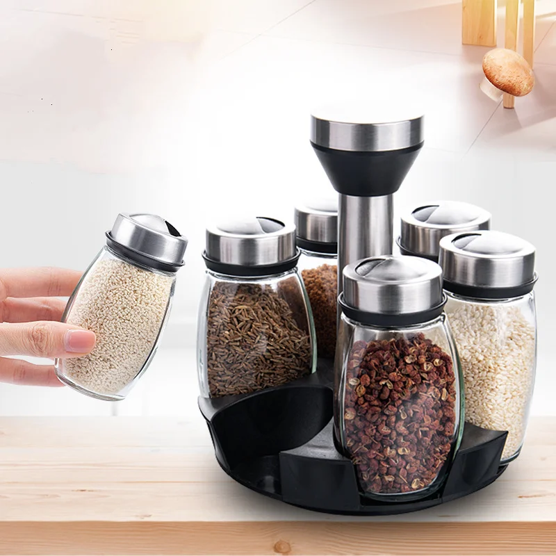 Стеклянная бутылка для хранения специй вращающаяся приправа коробка костюмов