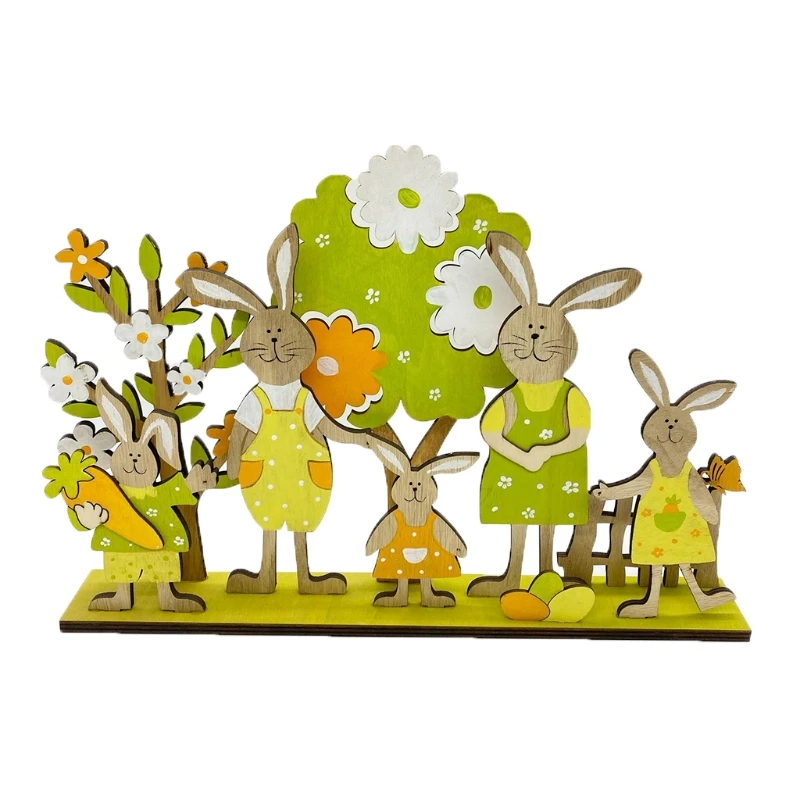 

Cute Wooden Rabbit Bunny Family Happy Easter Decorations Valentine's Day Wedding 69HF