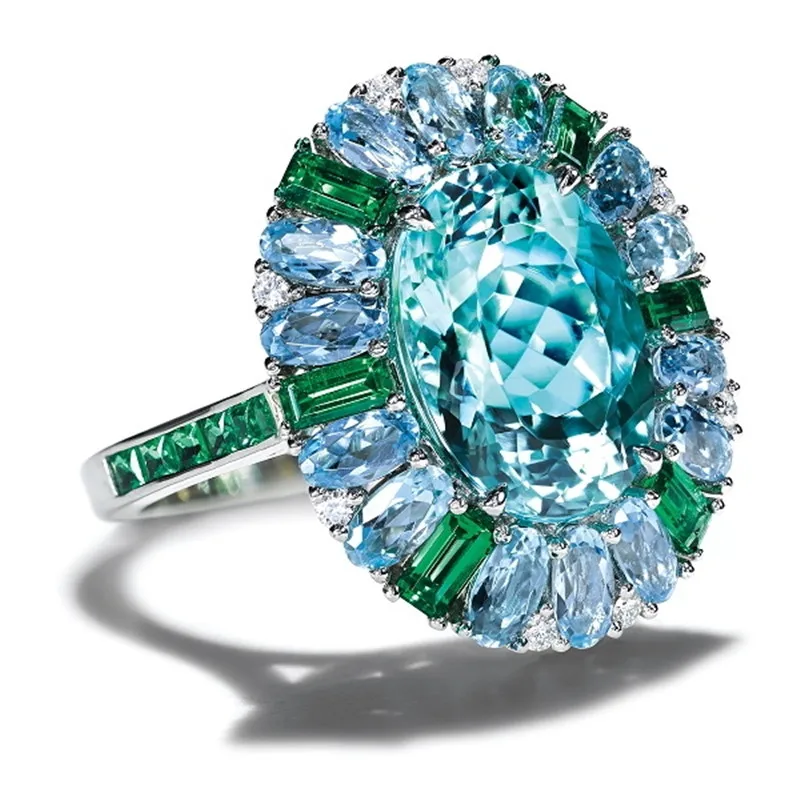 Модное кольцо с морским синим камнем роскошное инкрустированное обручальное