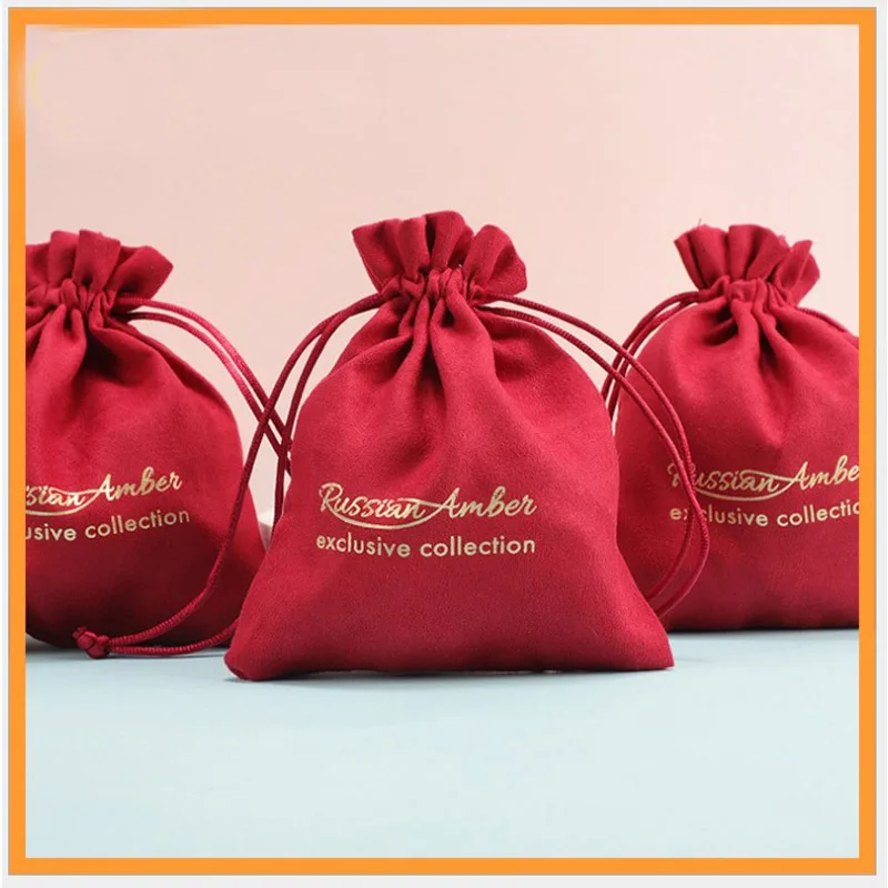

Красные фланелевые подарочные пакеты с золотым логотипом, мешочки 7x9 см, 9x12 см, 10x15 см, 13x17 см, бархатные мешочки на шнурке для макияжа ресниц