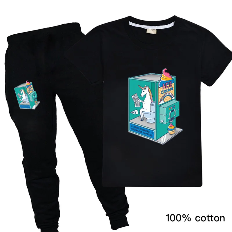 Футболка детская с единорогом мультяшный принт милая лошадка комплект одежды