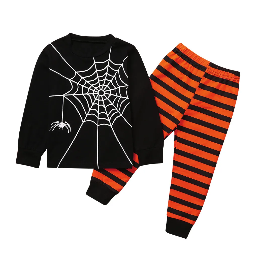 Halloween Family Match Pajamas Set Womens Mens Kids Baby Clothes Pumpkin Striped Long Sleeve Pants Leggings Sleepwear Nightwear | Мать и