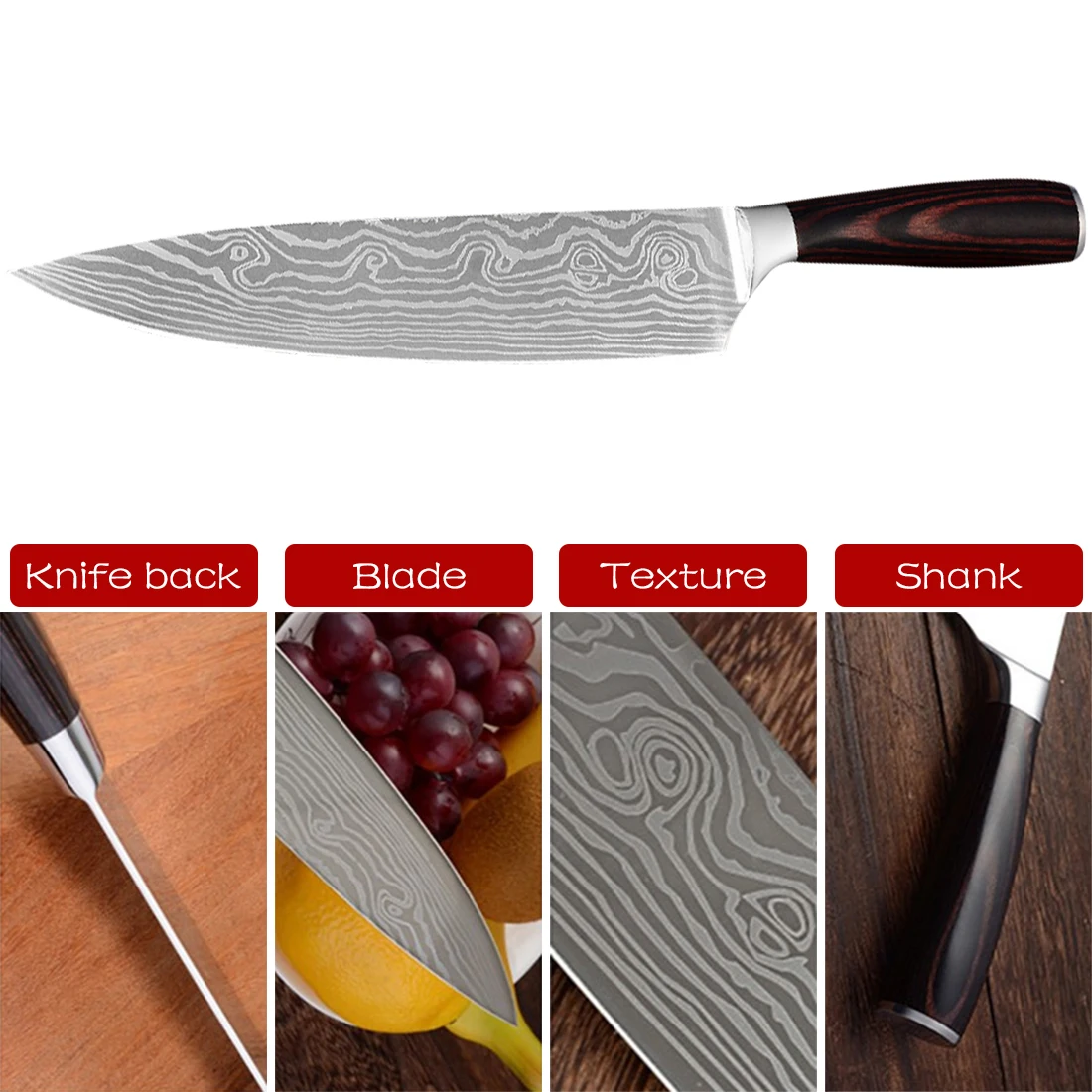 

8'' Professional Chef Knives Kitchen knife Steel Cleaver Vegetable Damascus Pattern Sharp Blade Knife Cooking Tool Meat Cleaver