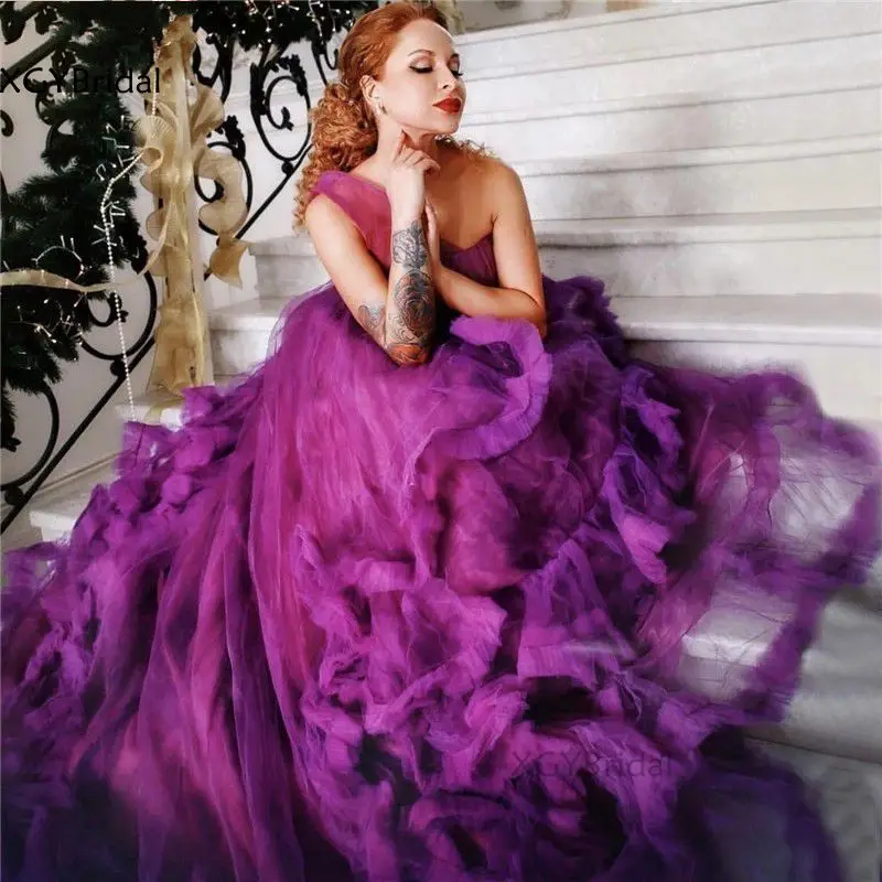 

New Arrival One Shoulder Wedding Dresses 2021 Sexy Simple Sleeveless Tiered Tulle Bridal Gowns Vestidos de Fiesta