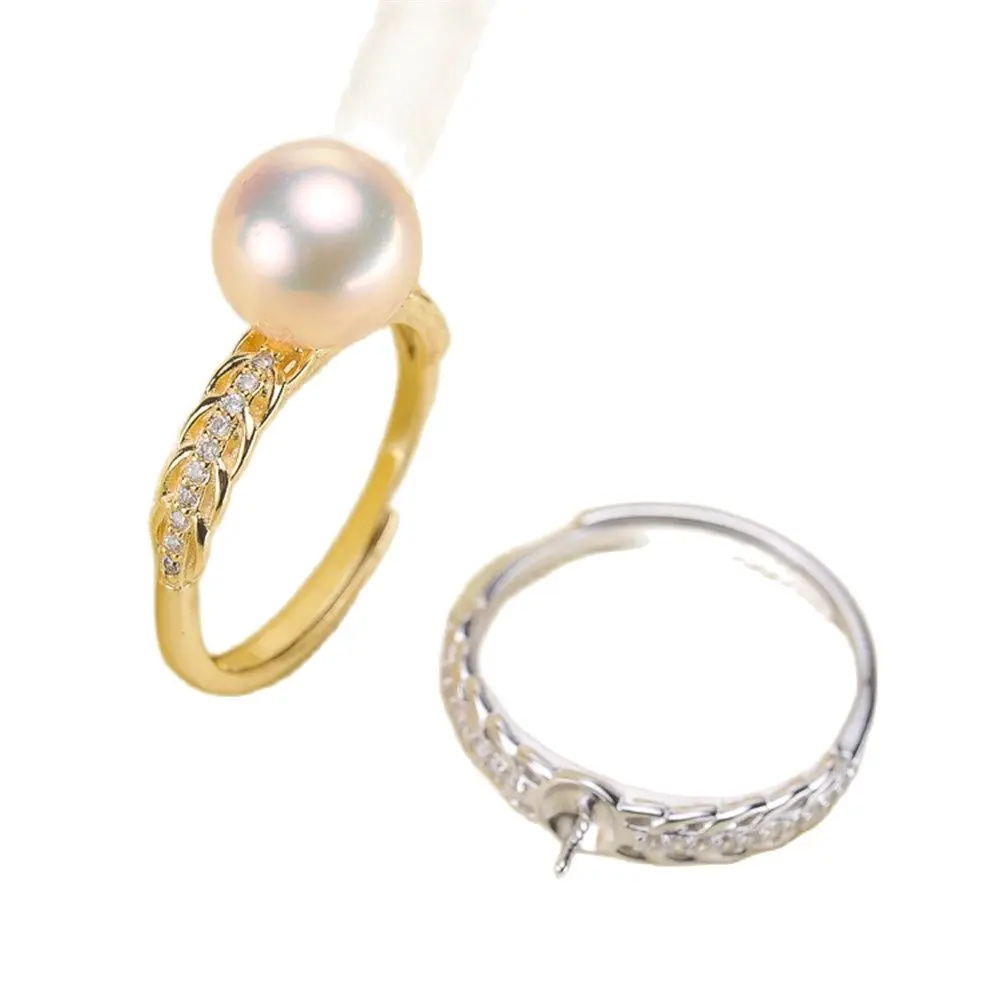 

Pearl Ring Settings, Fashionable Ring Findings, Adjustable Size 925 Silver Ring Jewelry DIY Making No Pearl
