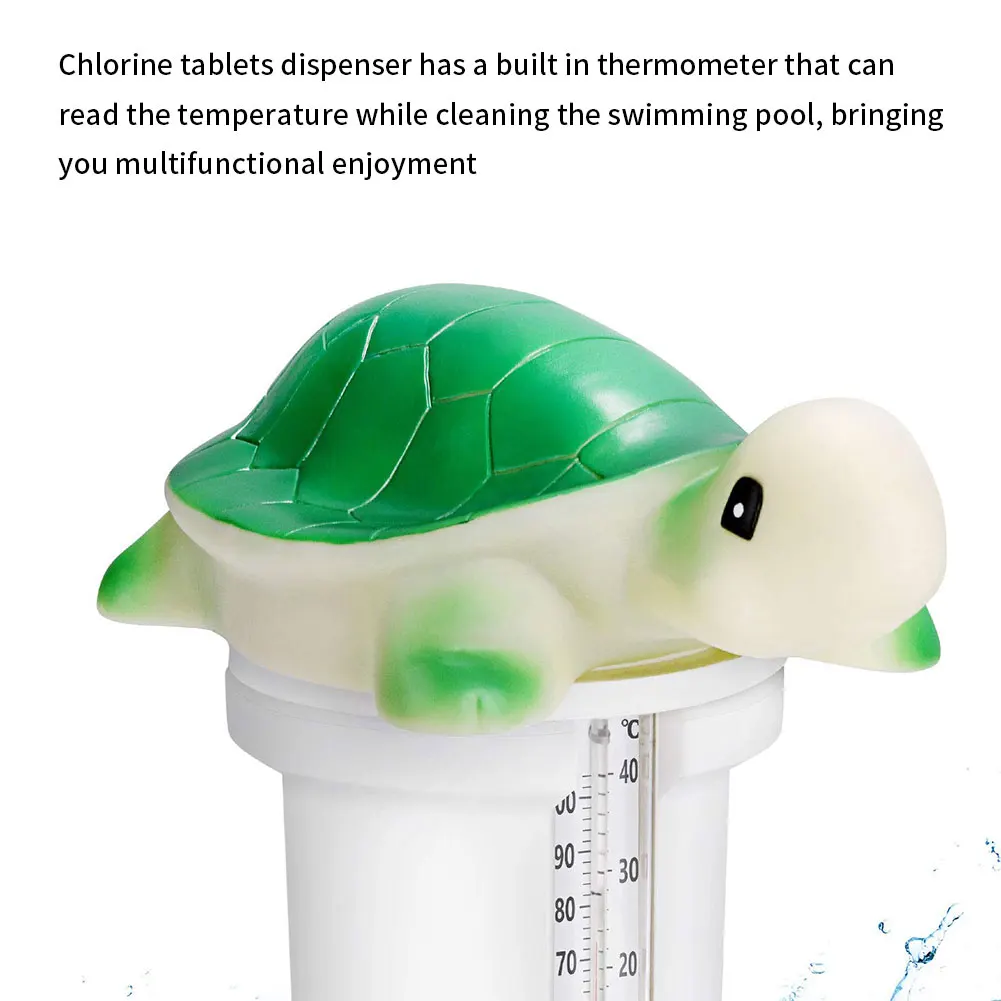 

Pool Dispenser Chemical Chlorine Dispenser Animal Shape Tablets Device with Thermometer for Hot Tubs Swimming Pool Green