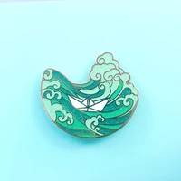 pretty glitter huge waves hard enamel pin funny cartoons paper boat medal brooch fashion lapel backpack pins jewelry unique gift
