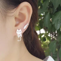 1pair fashion catfish asymmetric polishing stud earrings womens gift jewelry hypoallergenic silver plated stud earrings