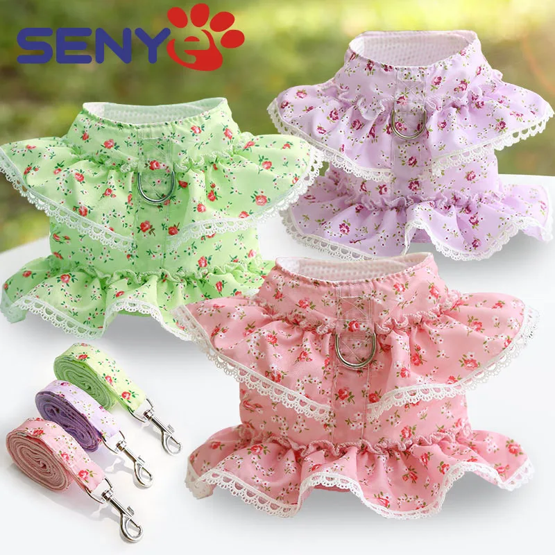 

Dog Cat Pet Clothes Chest Strap Traction Small Floral Lace Teddy Bichon Spring Summer Autumn Dog Leash Dog Walking Pet Supplies