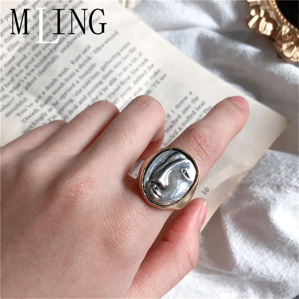 Женское Винтажное кольцо MLING Золотое геометрическое с абстрактным лицом|Кольца| |