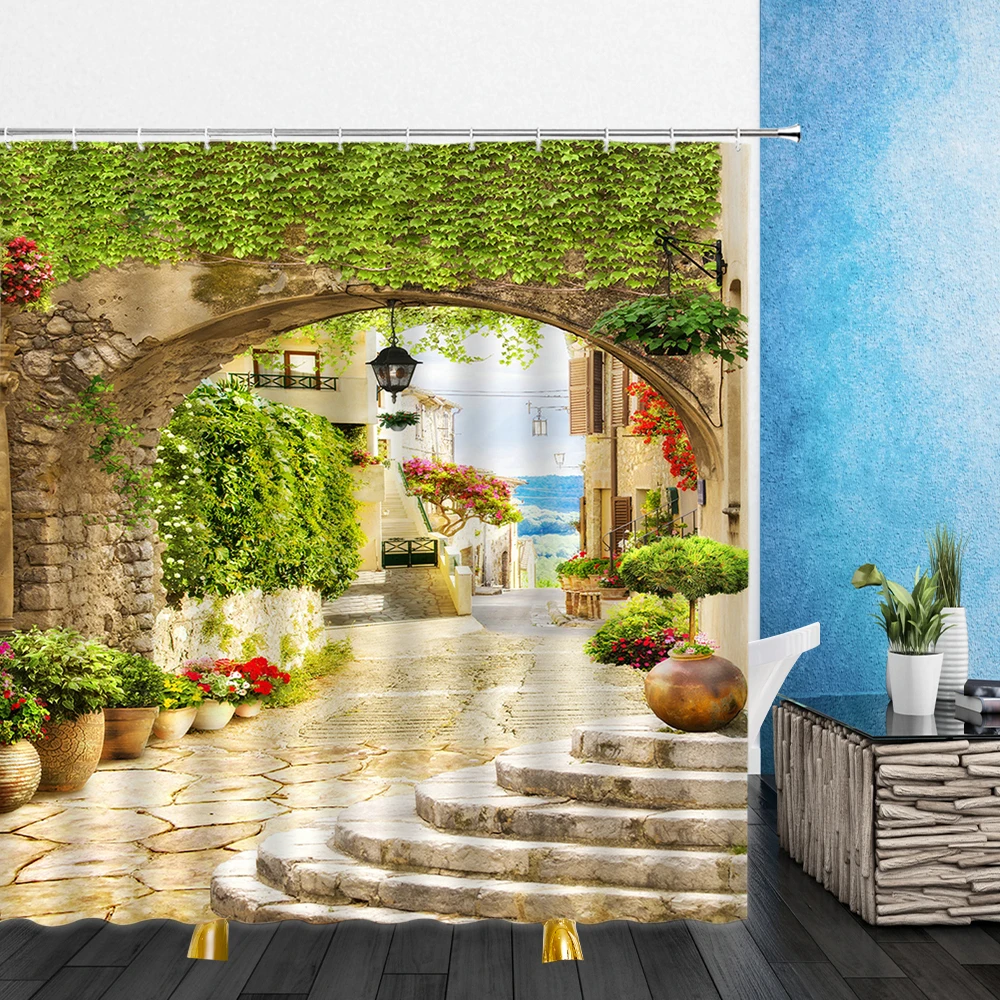 

2021 New Rural Scenery Shower Curtain Home Decor Fashion Toilet Curtain Mouldproof Waterproof Toilet Curtain with Hook