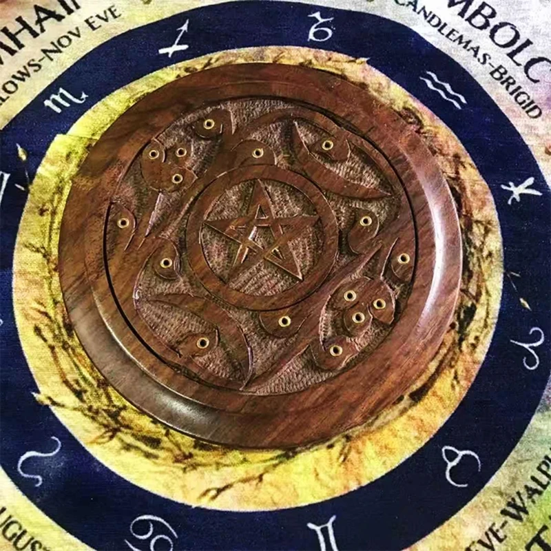 

Wooden Pentacle Incense Stick Holder Incense Cones Burner Tray Board Plate Craft