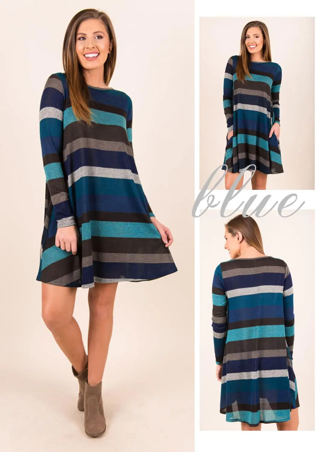 2019 Новое Женское свободное Полосатое платье с длинными рукавами | Женская одежда