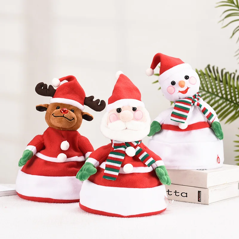 

Christmas Doll Hat Electric Plush Toys Dance Sing Shine Santa Claus Hat Xmas Gifts Stuffed Animals Toys for Kids