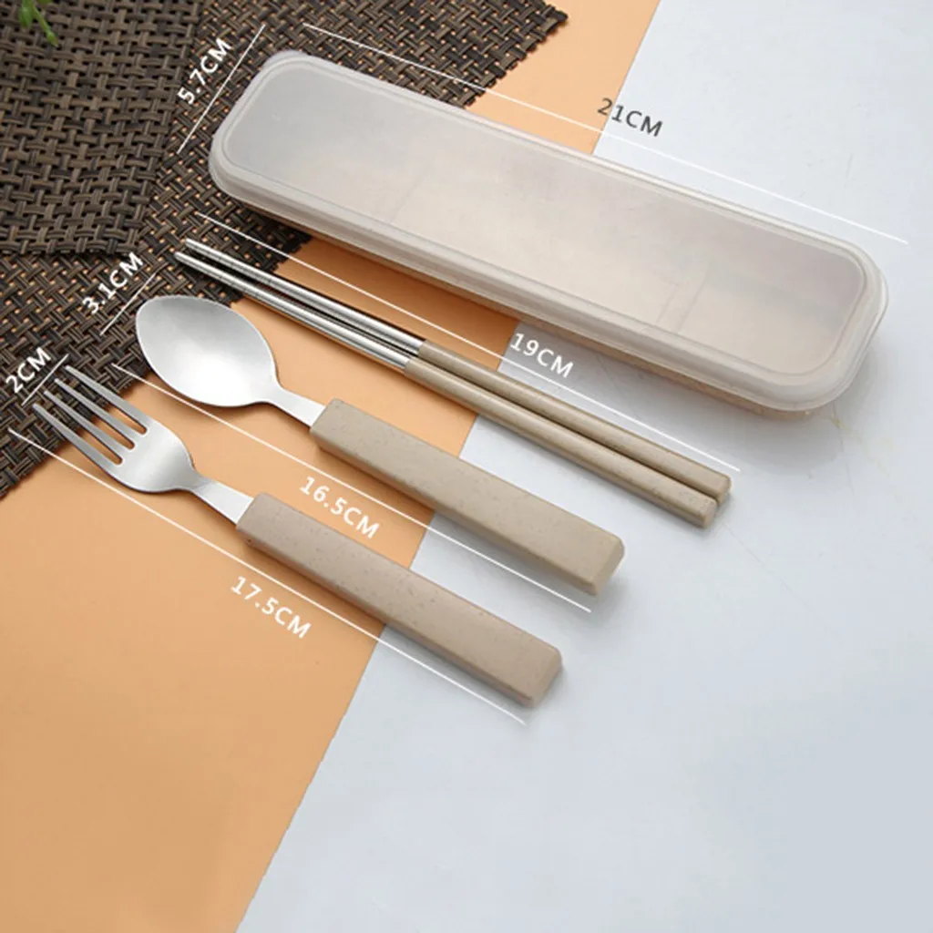 3pcs/set Spoon Fork Chopsticks Stainless Steel Travel Cutlery Tableware Box Sale palillos chinos китайские палочки | Дом и сад