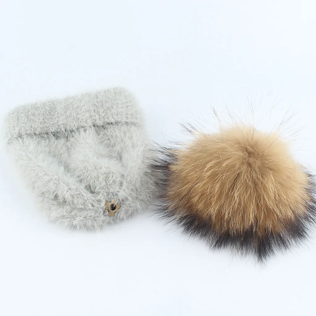 2021 зимние шапки для детей помпоном меховая шапка вязаная круглая Лыжная детские