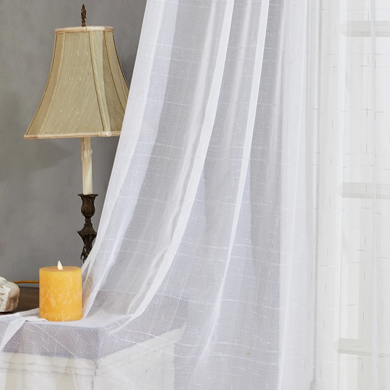 

LISM Modern Linen Tulle Curtain Window Screening Drapes for Living Room Gold Plaid Sheer Voile Curtains for Kitchen Blind Home