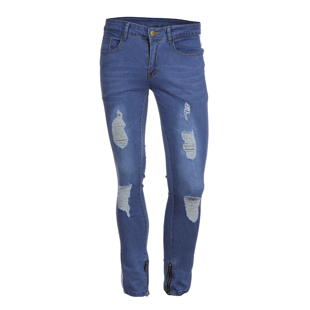 

Men's pants 2019 Mens Stretch Denim Pants Distressed Ripped Freyed Slim Fit Zipper Jeans Trousers Drop Shipping