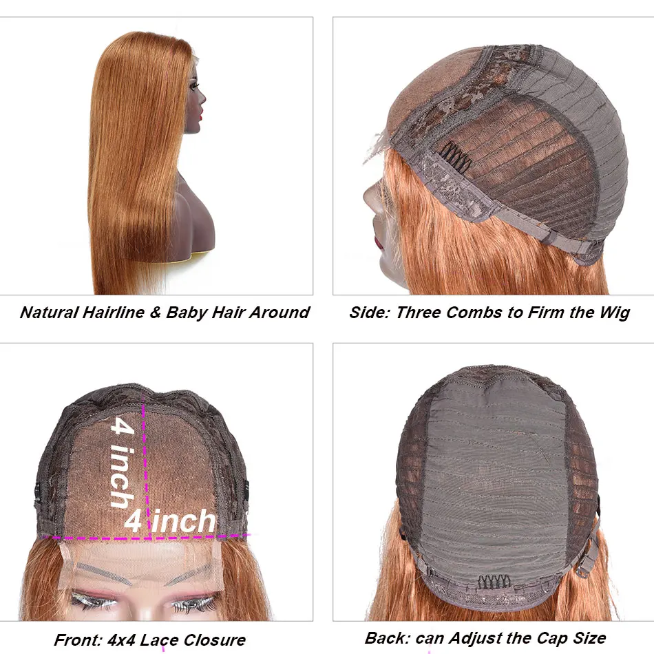 

Ginger Blonde Lace Closure Wig Straight Human Hair Wigs For Black Women #30 Lace Human Hair Wig Brown Auburn Lace Wig Miss Belle