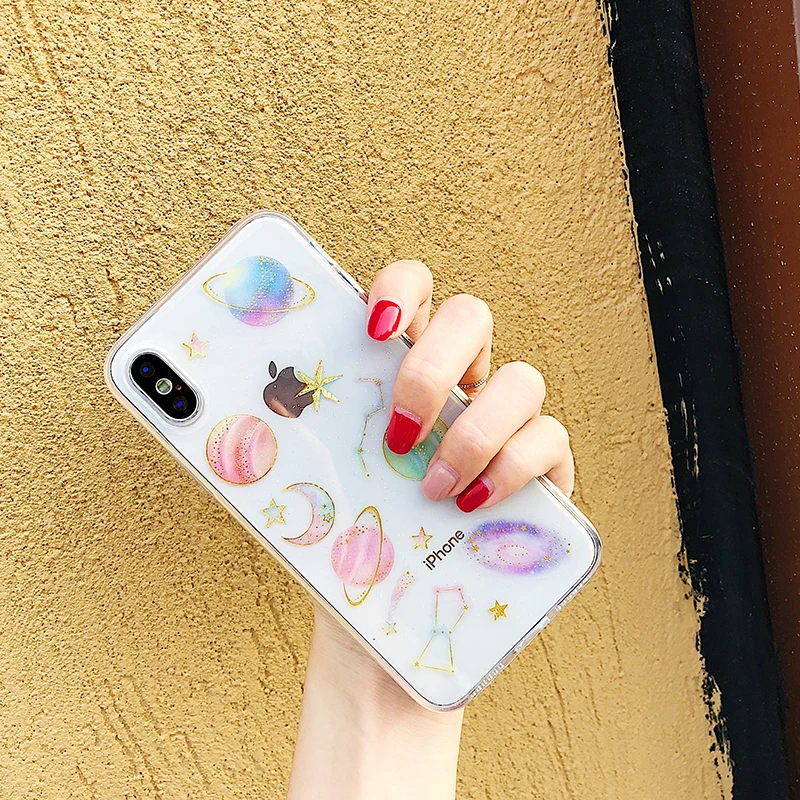 Outer Space Planet Stars Moon Spaceship Phone Case for iPhone 6 plus 6s 7 7plus 8 8plus X XS Max XR Mobile Back Cover |