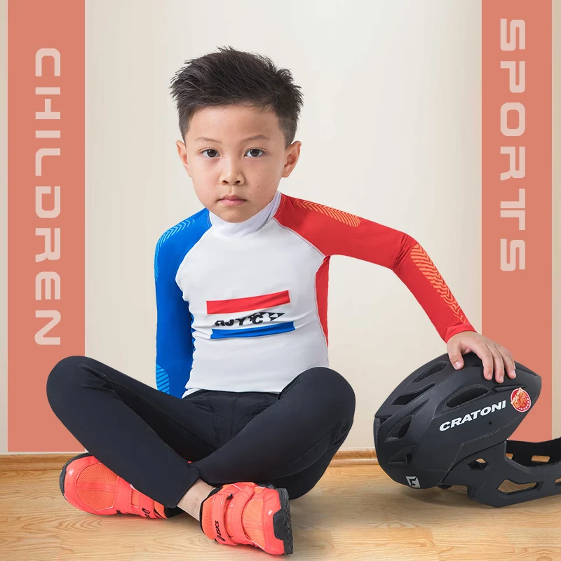 

RJYC Cycling Jersey Set for Kids Sports Long Sleeves Breathable Bicycle Children Clothes Summer Children Balance Bike Jersey Set
