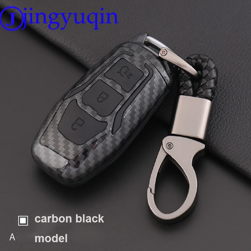 

jingyuqin 3B Carbon Fiber Silicone Key Case Cover For Ford F-150 Mondeo Galaxy S-Max Explorer Ranger 2015 2016 2017 2018