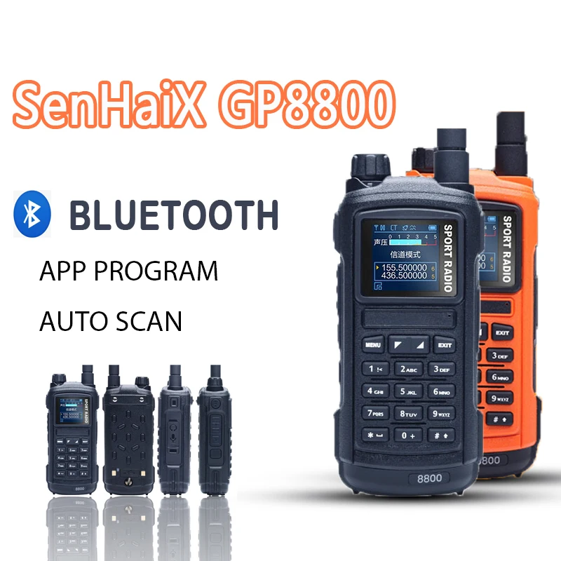 

SenHaiX SHX-GP8800 GP 8800 Ham Walkie Talkie Bluetooth двухдиапазонный VHF APP программируемый автоматический сканер светодиодное Радио FM-приемопередатчик
