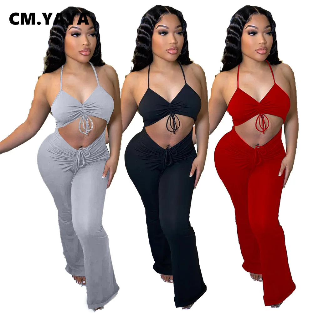 

Женский комбинезон без рукавов CM.YAYA, однотонный облегающий эластичный комбинезон на бретелях-спагетти с вырезами, сексуальный цельный летн...