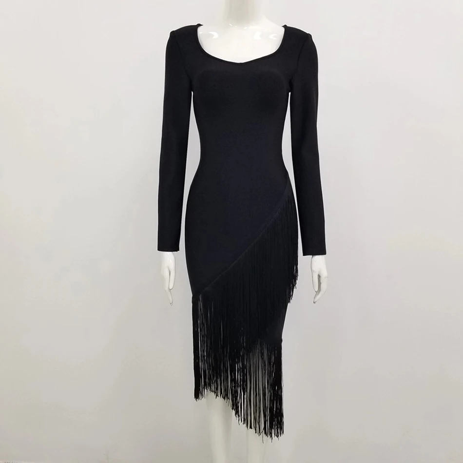 

2020 new Women black red v neck long sleeve celebrity party Bodycon bandage dress dropshipping