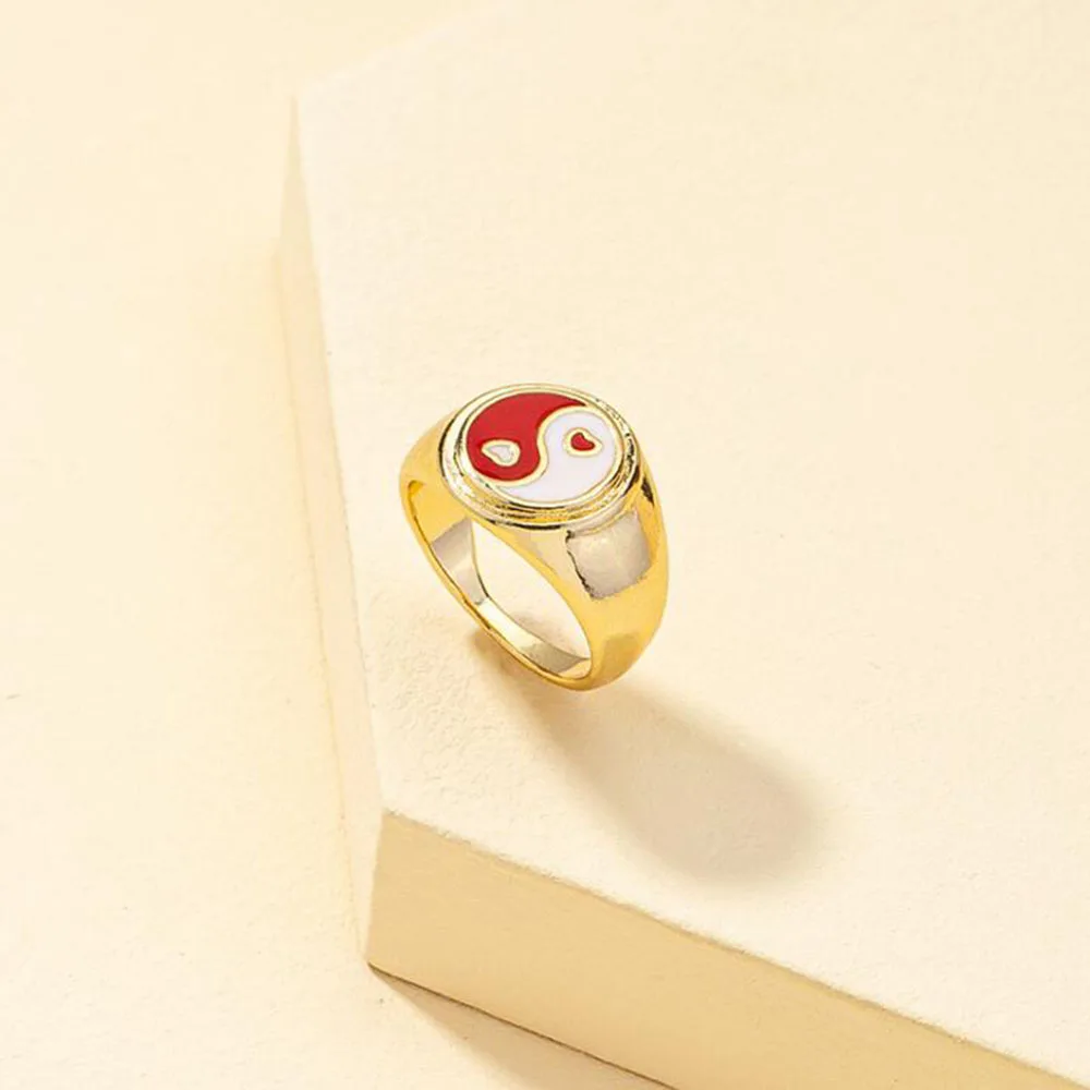

2021 New Fashion Tai Chi Multicolor Dripping Oil Heart-shaped Retro Ring European and American Simple Accessories Ring Jewelry