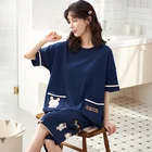 Пижамный комплект женский с коротким рукавом, хлопковый пижамный комплект с милым Кроликом, пижамный комплект с круглым вырезом, M-5XL