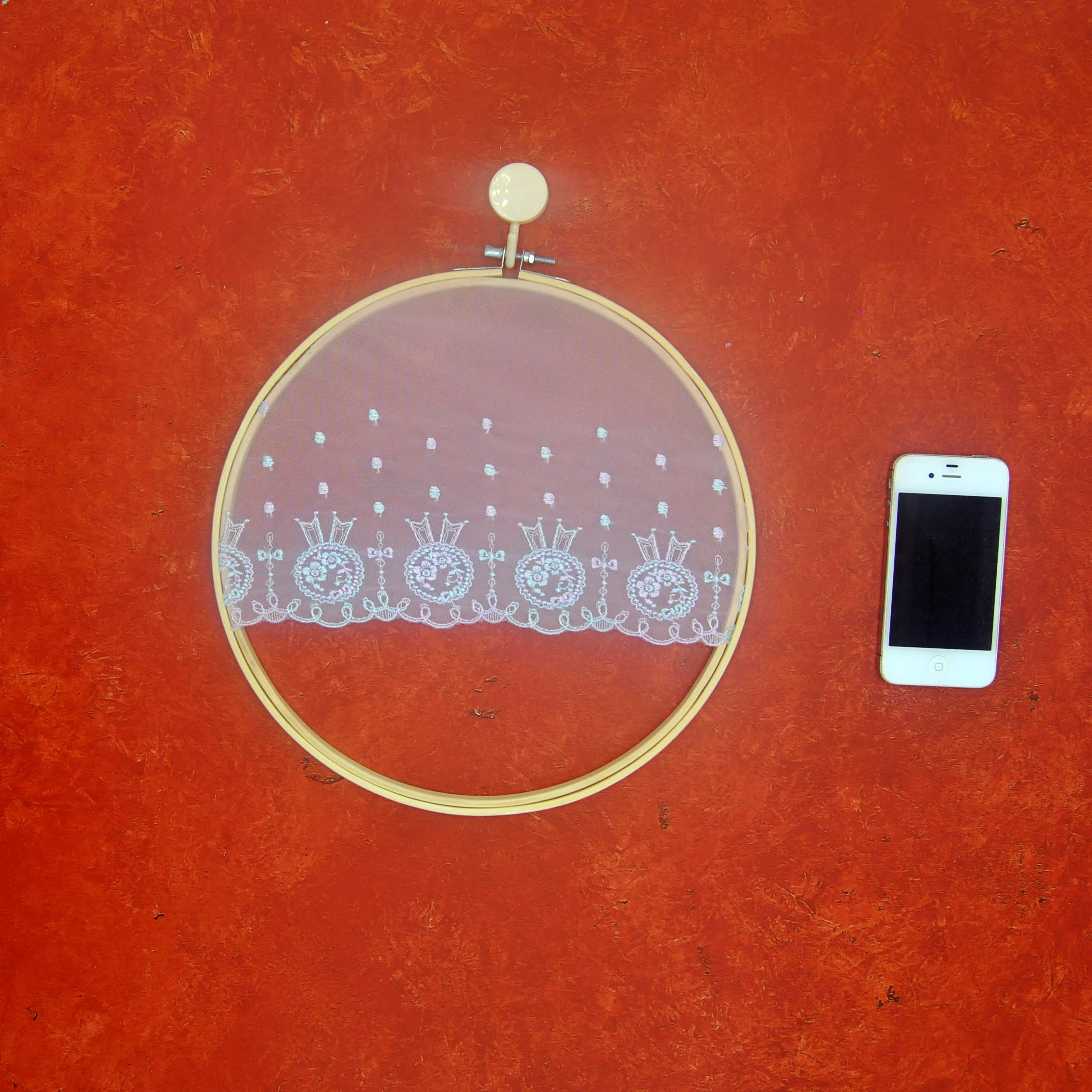 

Original design Nature Bamboo Round Wall hanging decorations Garland brooch polka dot embroidery lace No.grape15