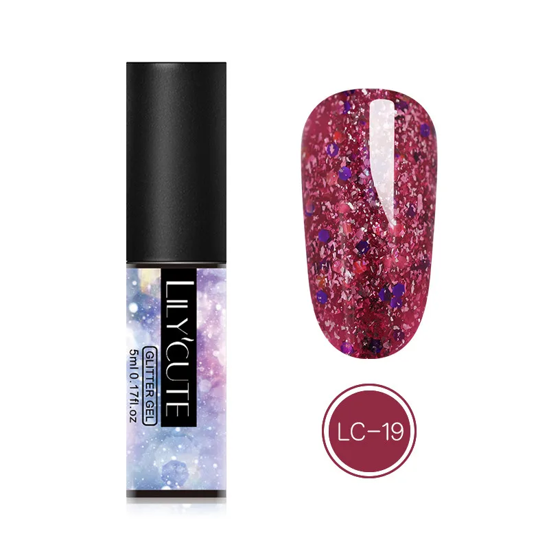 glitter LC-19 LILYCUTE 5 мл Блестящий Гель-лак для ногтей голографические Блестки для ногтей гель замочить от УФ-гель для дизайна ногтей лак для маникюра - Цвет: glitter LC-19