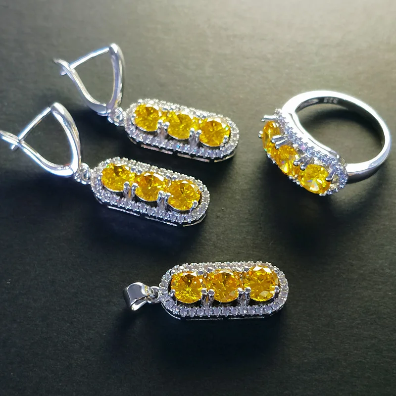 Bague Ringen, геометрическое серебро 925, ювелирные наборы для женщин, сапфир, рубин, аметист, изумруд, кольцо с камнями, серьги, ожерелье, вечерние