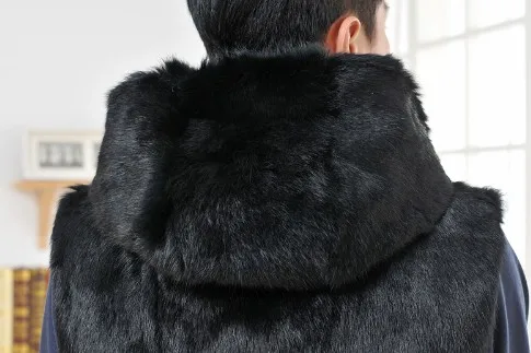 

Natural Genuine New Rabbit Real Fur Vest With Hood Men Fashion Gilet Jacket Outwear Overcoat Custom Any Size Free ShippingF221