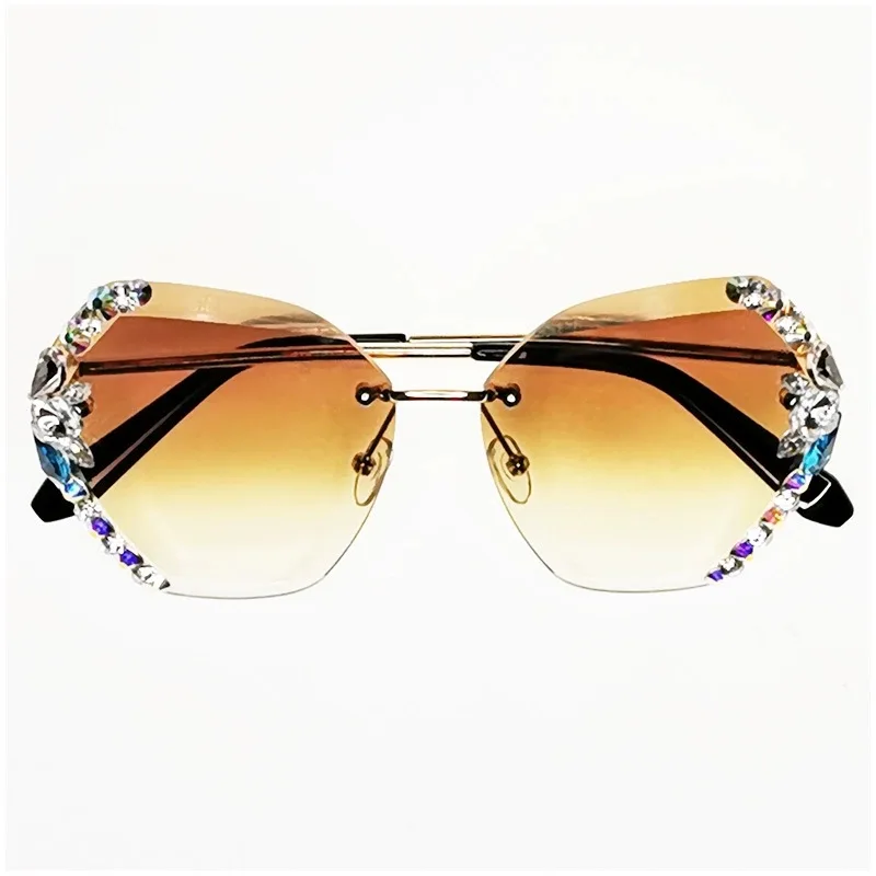 

Vintage rimless sunglasses women Multicolored bling diamond brand designer men sun glasses ladies men shades rhinestone oculos