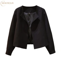 womens plus size jacket spring and autumn apricot black short coat casual tops button loose long sleeve female outerwear