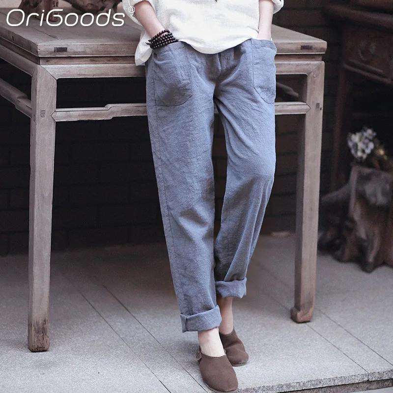 Прямые брюки для женщин в винтажном китайском стиле однотонные серые бежевые