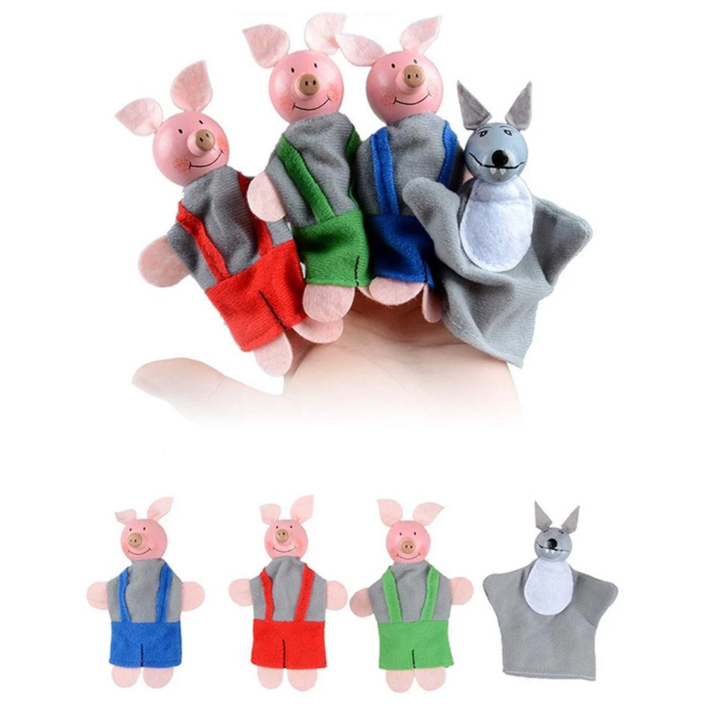 4PCS Finger Three Little Pigs And Wolf Mini Plush Baby Toy kids Puppets Educational Story Hand Puppet Cloth Doll Toys #40 | Игрушки и