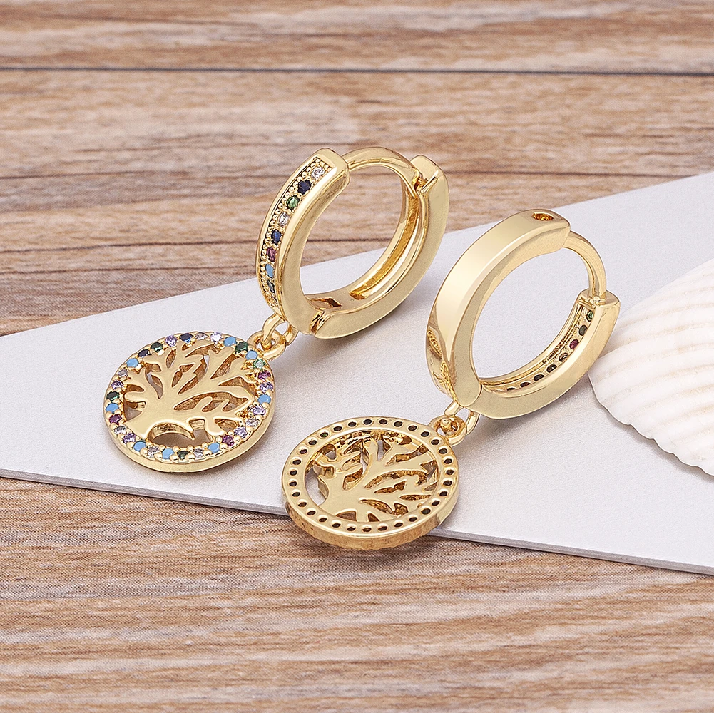 

New Classic Vintage Tree Of Life Zircon Drop Earrings Gold Color Crystal Jewelry For Women Party Wedding New Year Birthday Gift