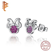 genuine 925 sterling silver stud earrings for girls kids baby lovely minnie sahpe crystal earrings jewelry gift childrens day